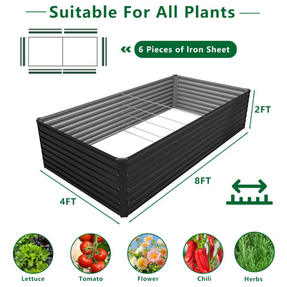 DIIYIV Galvanized Raised Garden Bed Kit Outdoor Patio,8x4x2ft Large Rectangular Metal Planter Boxes,Deep Root Box Planter for Gardening,Vegetables,Flowers,Herbs-Black