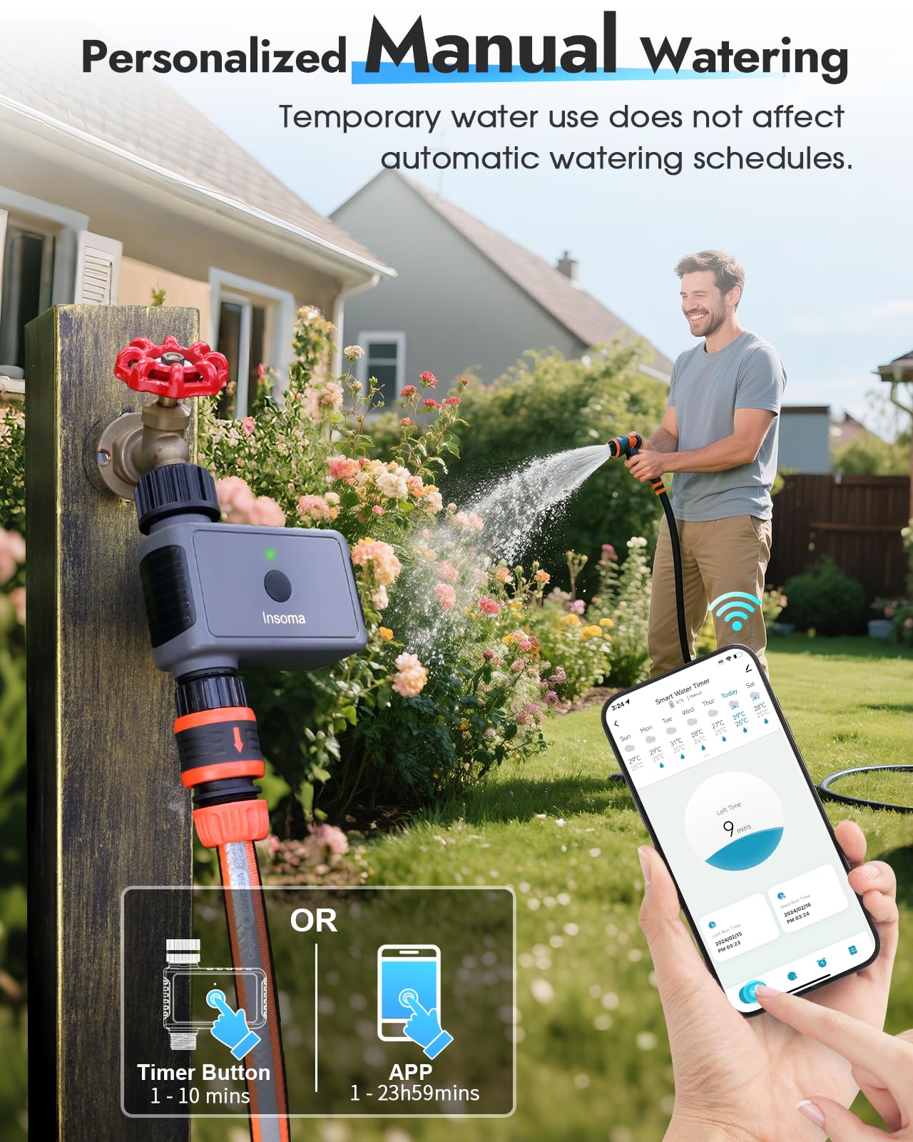 Insoma WiFi Sprinkler Timer, Water Timer for Garden, Smart Hose Timers with Hub Support 2.4GHz WiFi & Bluetooth, Rain Delay & Manual Watering, App/Voice Control Work with Alexa & Google Assistant