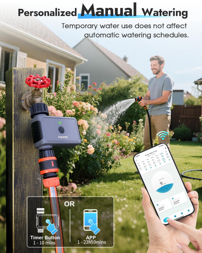 Insoma WiFi Sprinkler Timer, Water Timer for Garden, Smart Hose Timers with Hub Support 2.4GHz WiFi & Bluetooth, Rain Delay & Manual Watering, App/Voice Control Work with Alexa & Google Assistant