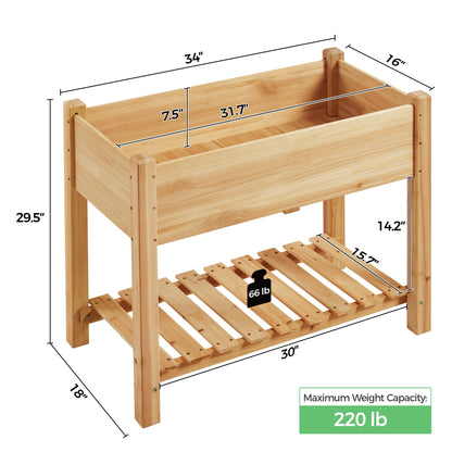 Yaheetech 34x18x30in Horticulture Raised Garden Bed Planter Box with Legs & Storage Shelf Wooden Elevated Vegetable Growing Bed for Flowers, Plants, Backyard, Patio, Balcony, Light Brown