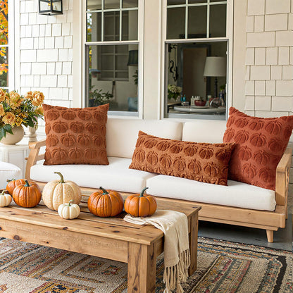 MIULEE Fall Throw Pillow Covers 18x18 Set of 2 Autumn Decorations Dark Rust Pumpkin Accent Pillowcase for Outdoor Porch Sofa Couch Bed Living Room Plush Faux Fur Halloween Farmhouse Home Decor