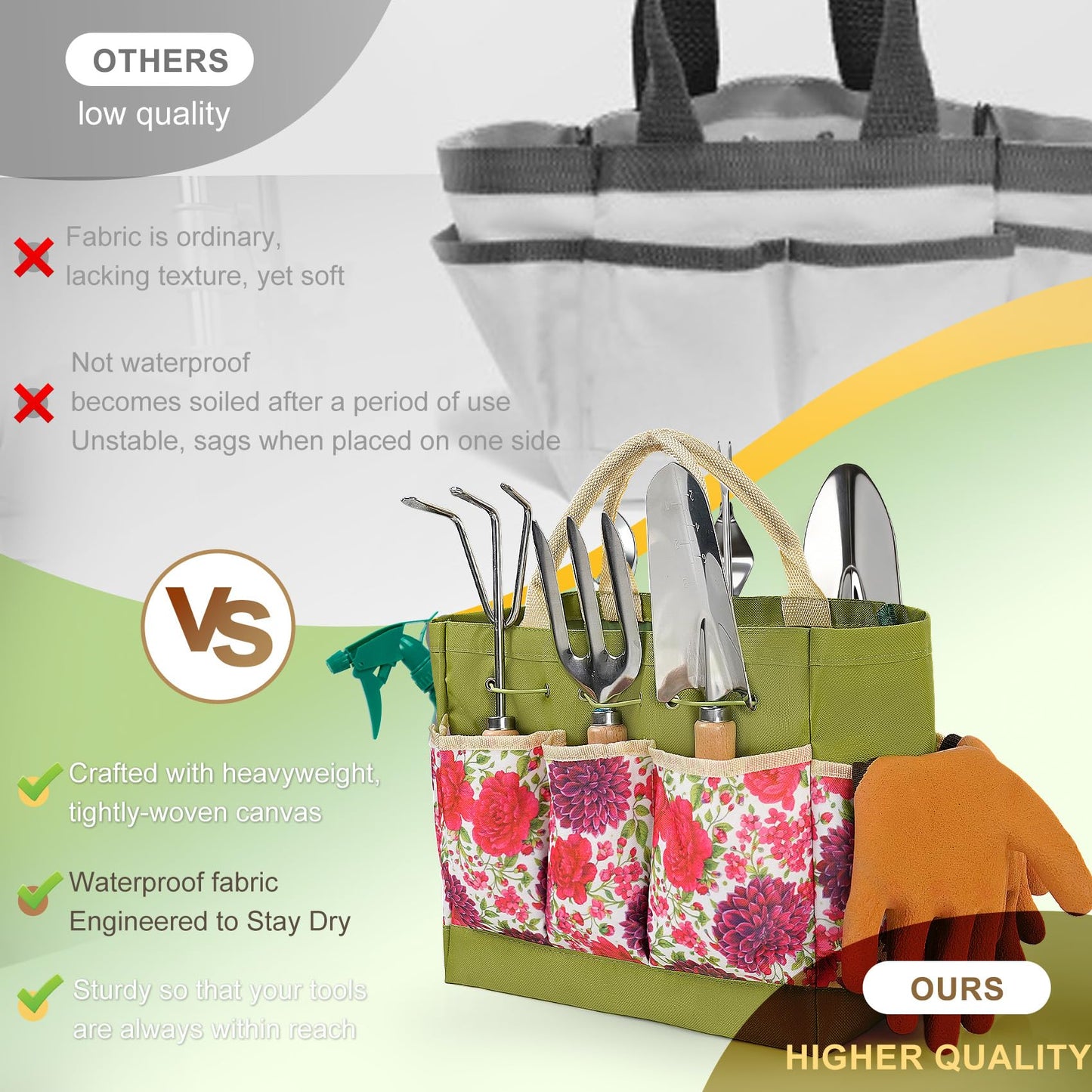 SLARMOR Garden Tool Set, 10 PCS Gardening Essentials, Stainless Steel Garden Hand Tools with Tote Bag, Well-Designed Gardening Supplies Kit Gifts for Women Men Gardeners