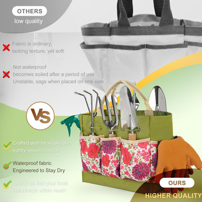 SLARMOR Garden Tool Set, 10 PCS Gardening Essentials, Stainless Steel Garden Hand Tools with Tote Bag, Well-Designed Gardening Supplies Kit Gifts for Women Men Gardeners