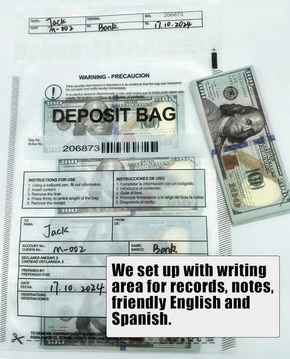 Plastic Deposit Bags 100-Pack Clear 9.5''x 15'', Security Bank Deposits Cash register Money bag for Cash,Bank Pocket,Tamper-Evident,Unique Barcode