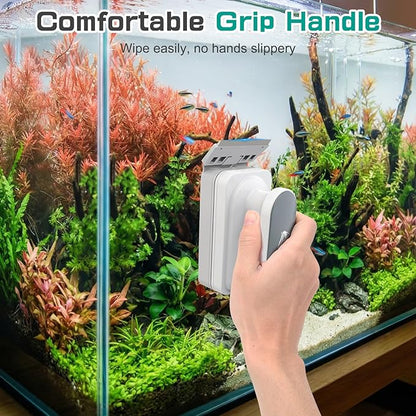 AQQA Aquarium Magnetic Glass Cleaner, Fish Tank Glass Scrubber Algae Scraper Comfortable Grip Handle with Dual Blades, Double Side Magnetic Brush for up to 0.63'' Thick Glass/Acrylic Aquariums (Large)