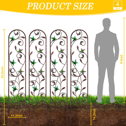 aboxoo Set of 4 Packs Hummingbird Metal Garden Trellis for Climbing Plants,Outdoor Decorative Flowers Arch Fence Trellis for Outdoor Patio,Garden,Yard,Backyard,Wall Brackets,60'' H x 11'' W