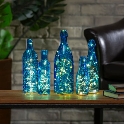 Evergreen Garden Glass Bottles for Bottle Tree, Wine Bottles for Decorativation Indoor Outdoor Wedding Christmas Party Decor (Blue, Set of 5)
