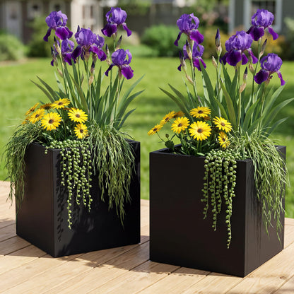 Casaphoriar Metal Planter Box 17"x17"x18", Rectangular Planter and Drainage Holes, Perfect for Outdoor Patio and Balcony Decor, Black