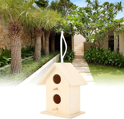 Wooden Bird House,Bird Nests Box DIY Painting Wild Bird House Wooden Bird House Kit for Bird (Double Layer Two Hole)