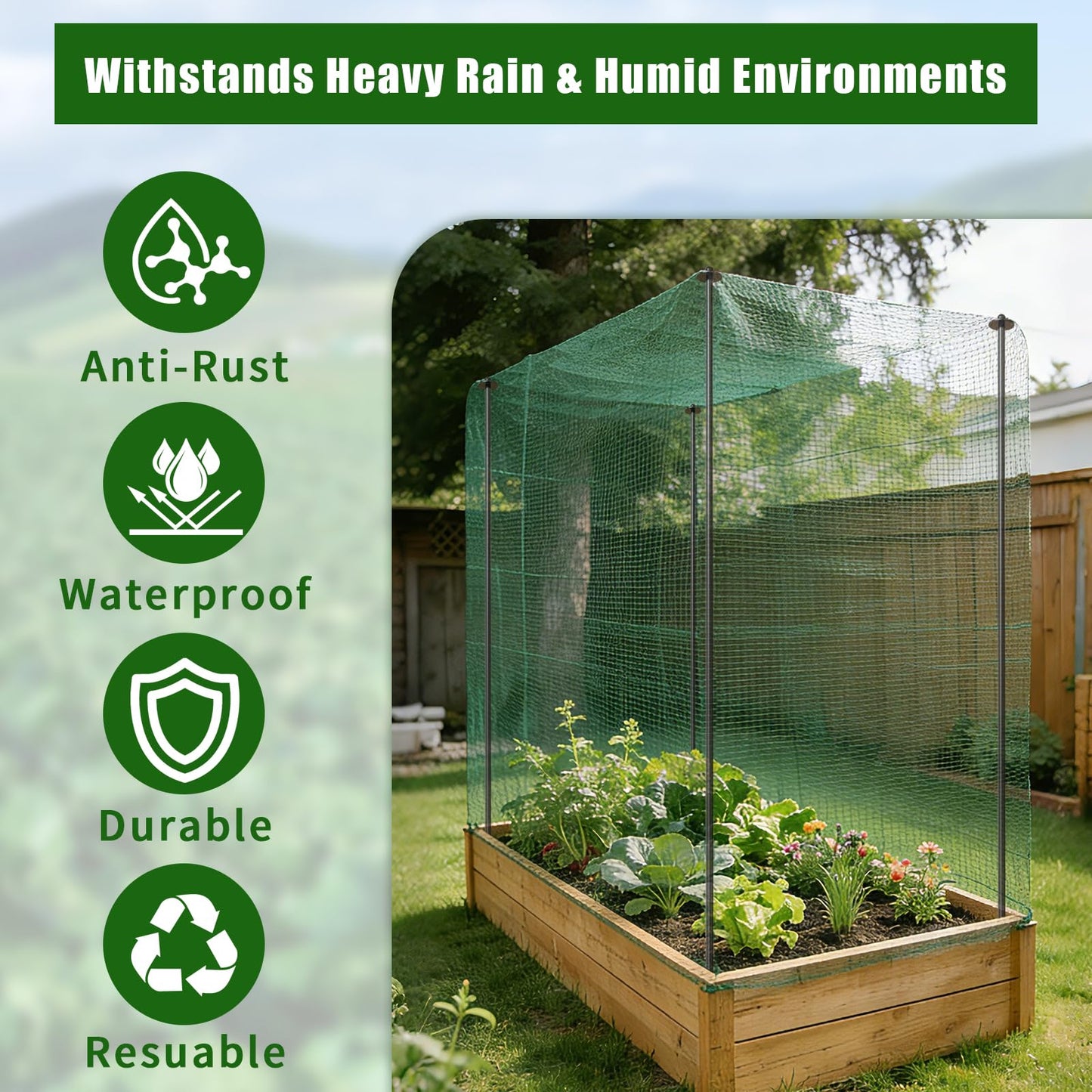 DOLEMODUO 72 Inch Garden Stake Netting Support, 4PCS Heavy Duty & Rust Proof Powder Coated Steel Plant Stakes for Garden Fencing, Plant & Crop Protection from Wildlife
