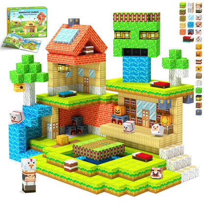 Hiwawind Magnetic Building Blocks Farm Animals, STEM Sensory Magnet Cubes, Montessori Educational Toys for 3 4 5 6 7 8 Year Old Boys & Girls, Birthday Gift