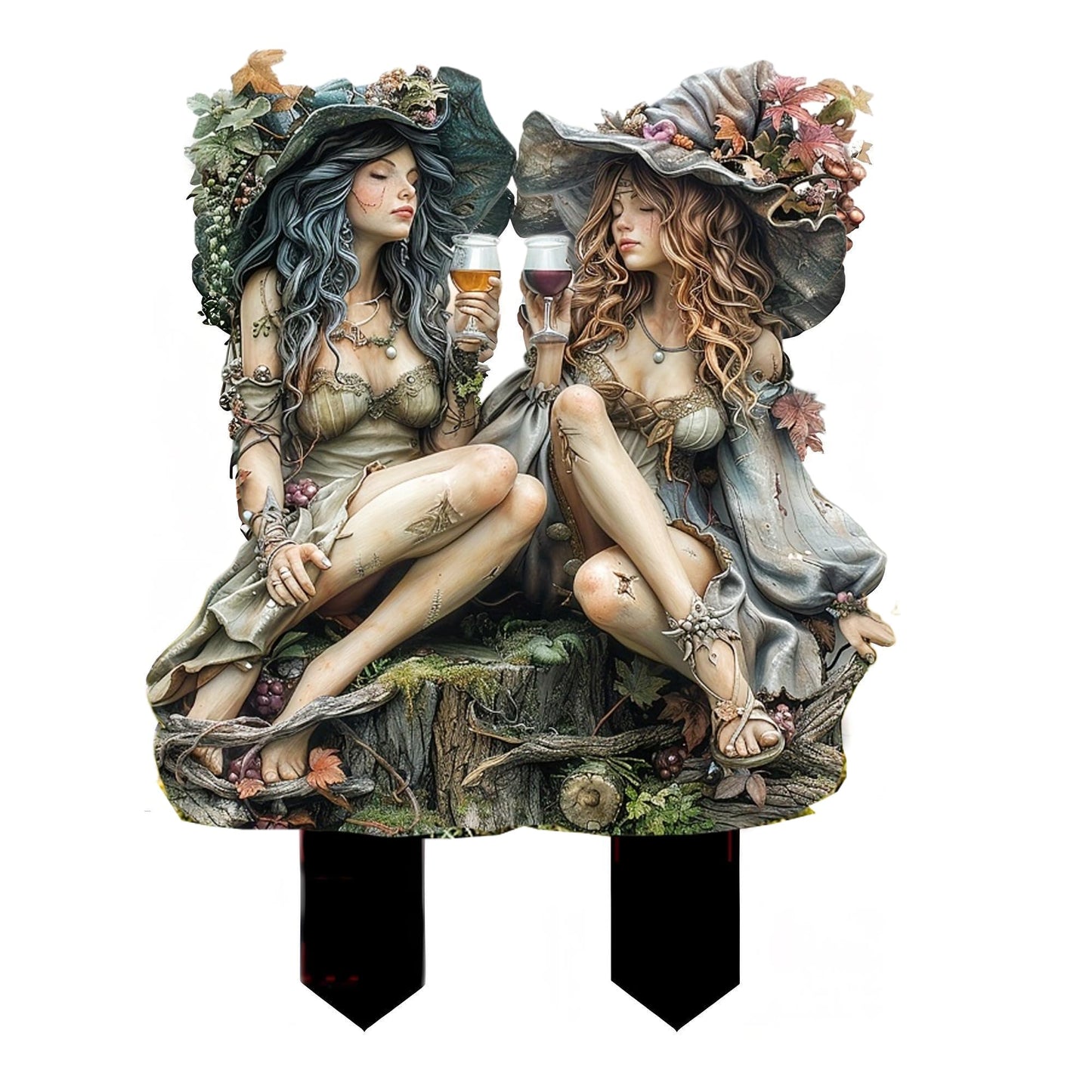 WGKOMEGE Fairy Garden Stake Decor, Acrylic 2D Garden Fairy Decoration, Fairy Garden Accessories for Outdoor Indoor Yard Lawn Pot Plants (Two-Witches)