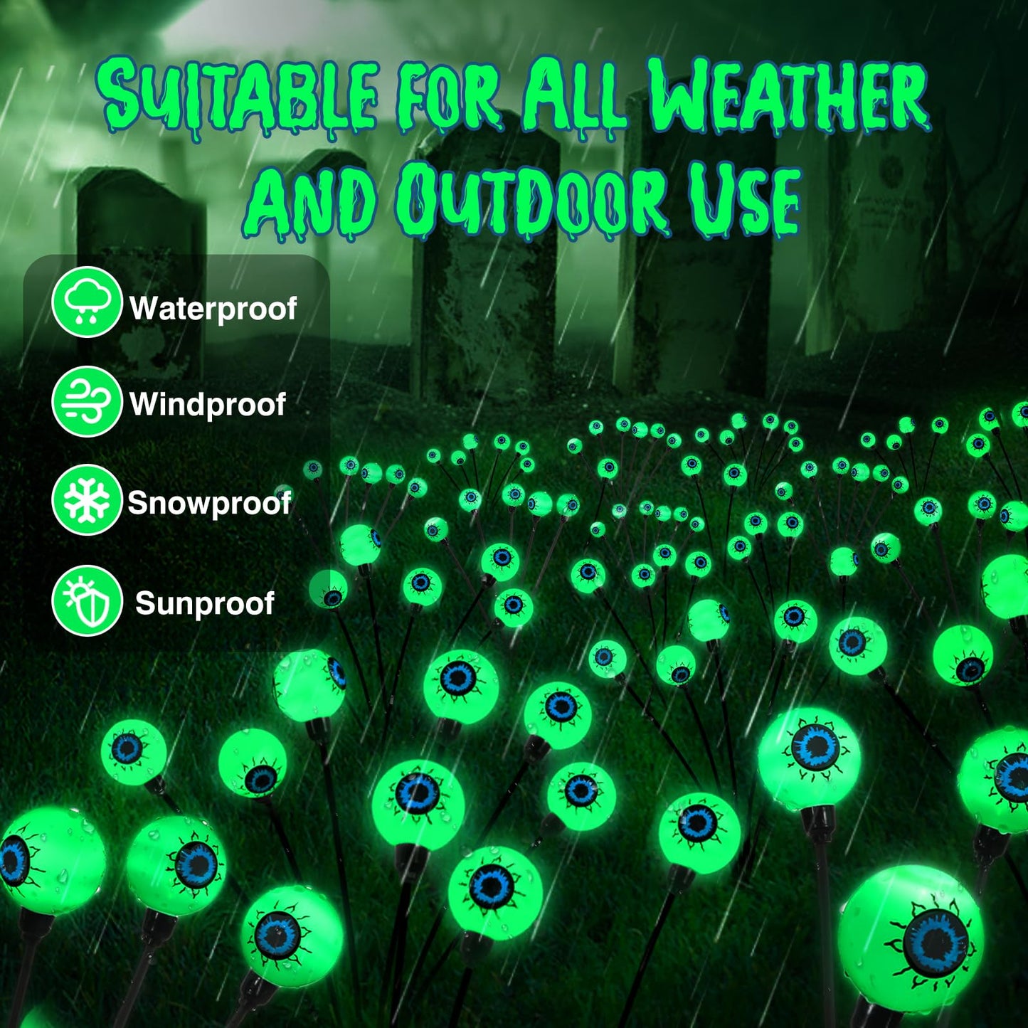 Lewondr Halloween Decorations Outdoor Eyeball Lights, 6 Pack Solar Garden Lights with 2 Modes, Waterproof Firefly Lamps Swaying by Wind for Yard, Pathway, Lawn, Patio, Party, Green