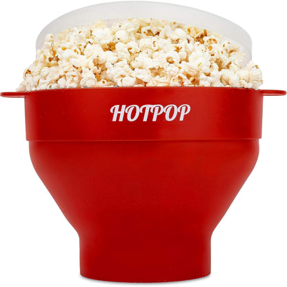 The Orginal HotPop Silicone Popcorn Maker - Microwave Popcorn Popper with Handles - Collapsible Bowl, Heat-Resistant, Easy to Clean, Ideal for Family Movie Nights, 15-Cup Capacity - Red