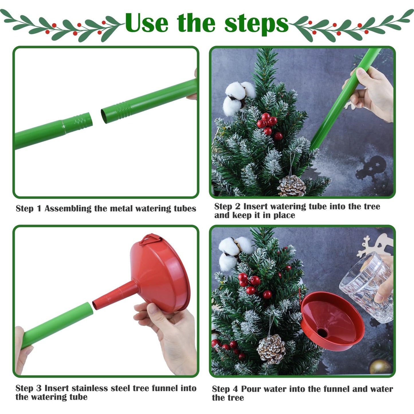 47inch Christmas Tree Watering Funnel Christmas Tree Watering System with Large Stainless Steel Tubes Xmas Tree Watering Device Easy Assembly Plant Watering Tool for Indoor Outdoor Xmas Tree