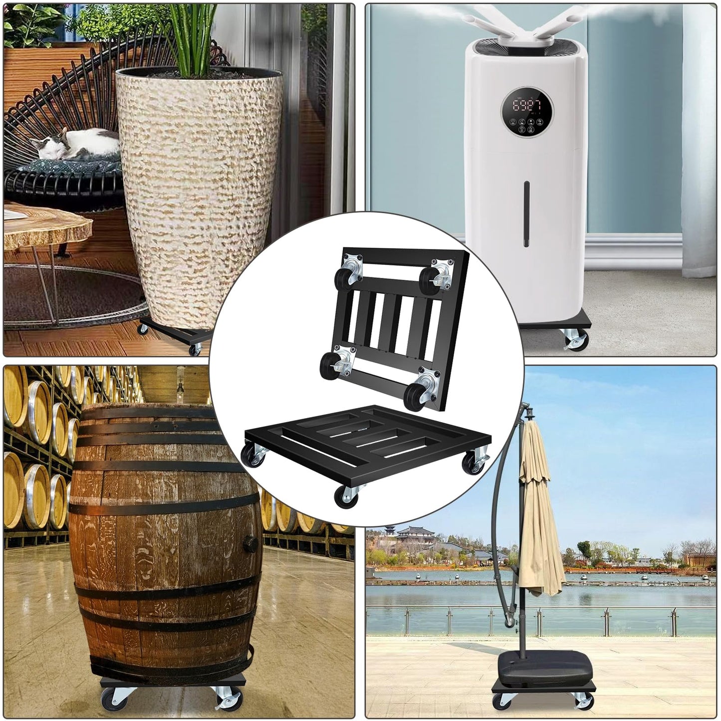 LUBORN Heavy Duty Plant Caddy with Wheels, 16'' Metal Rolling Plant Stand Indoor Outdoor, 2 pcs Square Plant Dolly with Lockable Caster Wheels Holds up 400 Lbs Planter (Black)