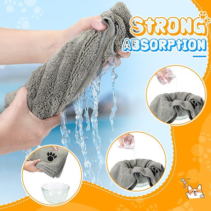 Chumia 4 Pack Dog Towels for Drying Pet Grooming Absorbent Dogs Soft Microfiber Quick Drying Winter Large Medium Small Puppy Bath Towels for Kitten Cats Pets(16 x 31 Inch,Gray)