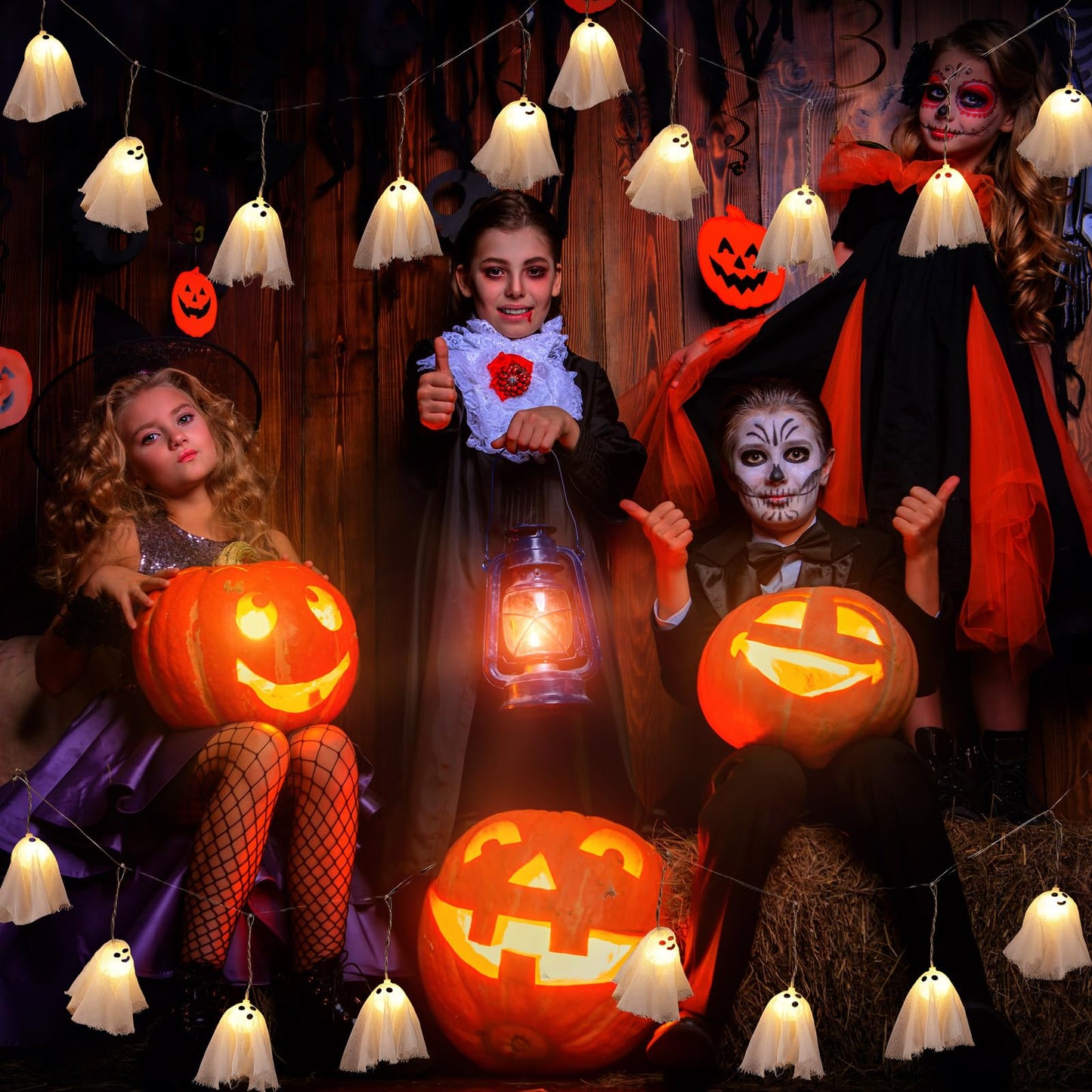 Retisee Halloween Ghost Decor 6.5ft Light up Ghost Garland 12pcs LED Spooky Ghosts String Lights Banner for Home Indoor Outdoor Fireplace Mantle Window Halloween Party Decorations