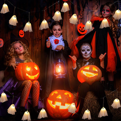 Retisee Halloween Ghost Decor 6.5ft Light up Ghost Garland 12pcs LED Spooky Ghosts String Lights Banner for Home Indoor Outdoor Fireplace Mantle Window Halloween Party Decorations