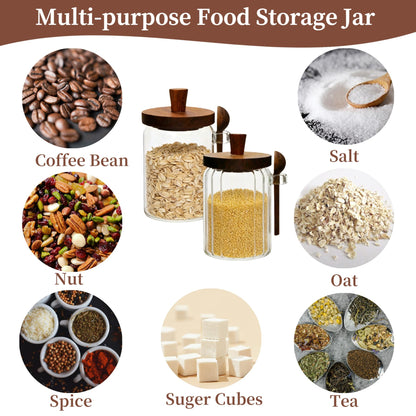 BUITLU Sugar Bowl with Lid and Spoon,20 oz Sugar Container for Coffee Bar, Glass Coffee Canister, Airtight Food Storage Jar, Brown Sugar Container, Cereal Tea Salts Spice Jar（Stripe）