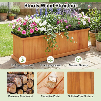 Giantex Outdoor Raised Garden Bed, 40” x 13” x 12” Pine Wood Planter Box with 3 Drainage Holes, Removable Bottom & Bed Liner, Rectangular Flower Container for Vegetables, Herbs, Indoor & Outdoor
