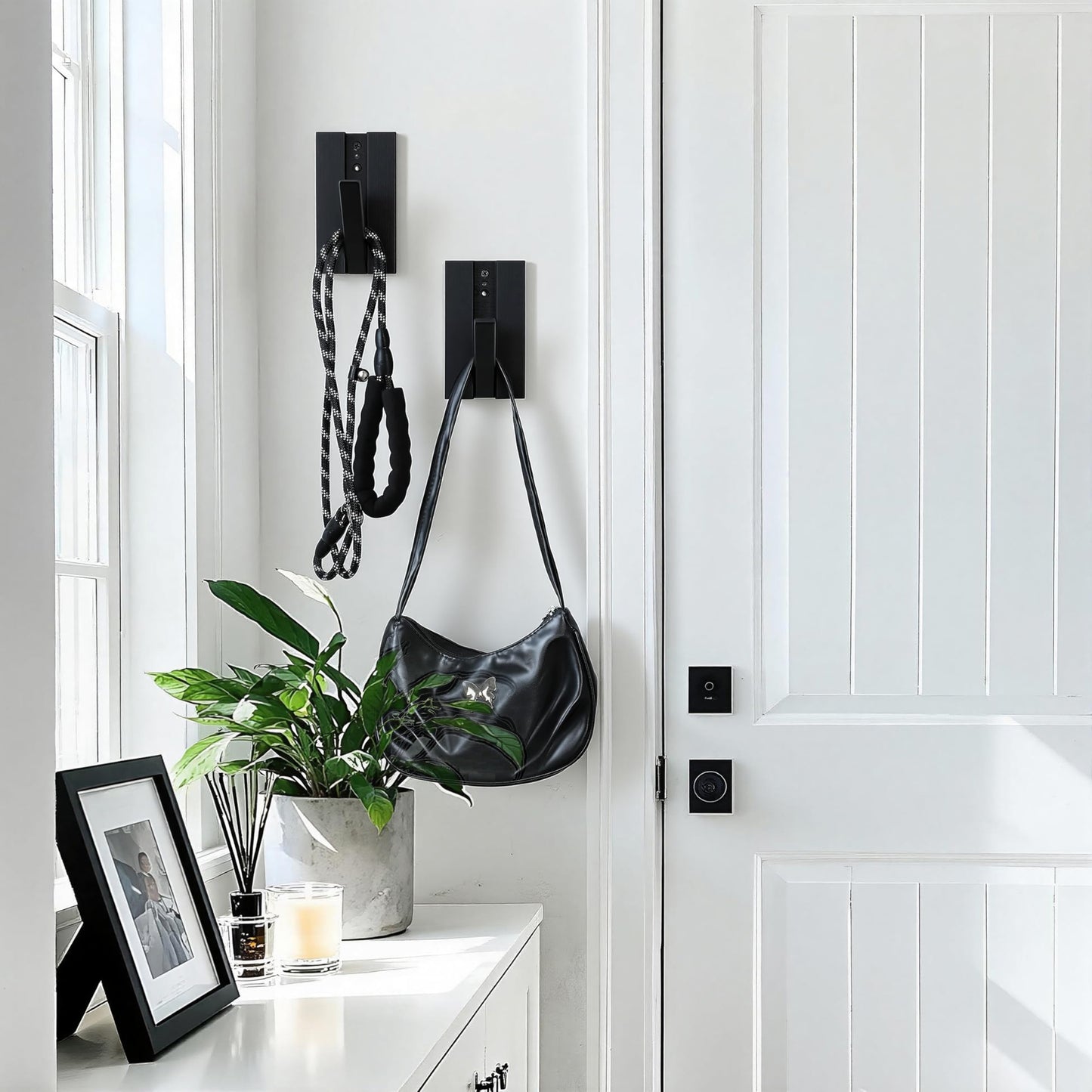 KYIAANY Folding Wall Hooks 2Pack: Black Modern Wooden Coat Hooks Mount for Heavy Duty Hanging Towels Backpack Bags Hats, Space Saving Minimalist Decorative Entryway Hanger for Aesthetic Homeowner