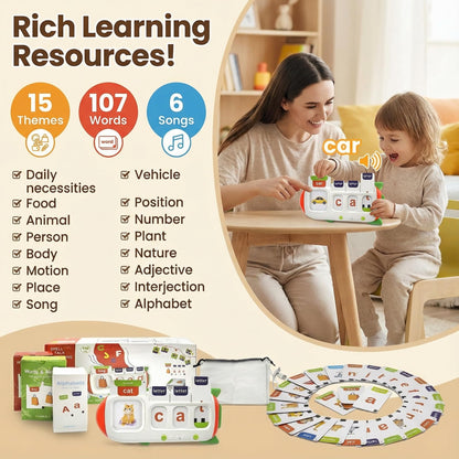 HUBFIVY Talking Flash Cards for Toddlers 2-8,Montessori Toys for Autism,107 Sight Words,Alphabet CVC Learning Toy,Speak and Spell Phonics Games for Kindergarten,Educational Birthday Gift for Kids