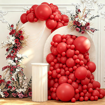 108Pcs Red Double Stuffed Balloons Different Size, 18/12/10/5 inch Dark Cherry Matte Ruby Red Balloons Garland Arch kit for Wedding Baby Shower Bridal Shower Engagement Anniversary Party Decoration