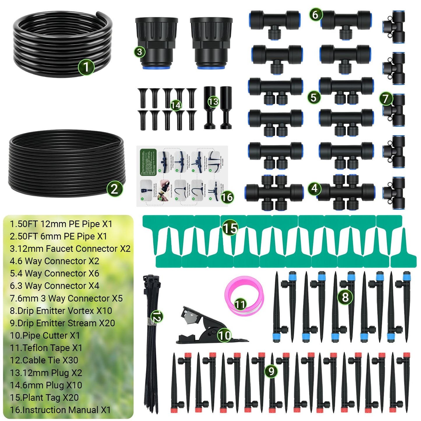 Drip Irrigation System for Garden, 2026 Upgraded Automatic Plant Watering Kit with Quick Connect PE Tubing, 30 Water-Saving Adjustable Drip Emitters for Yard, Lawn, Raised Bed & Greenhouse (100FT)
