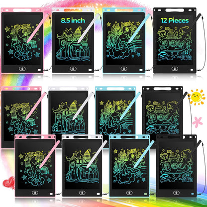 Tinlade 12 Pack LCD Writing Drawing Tablets 8.5 Inch Bulk Colorful Doodle Board Erasable Electronic Painting Drawing Pads Learning Toy Gifts for Kids Christmas School(Pink, Light Blue, White, Black)