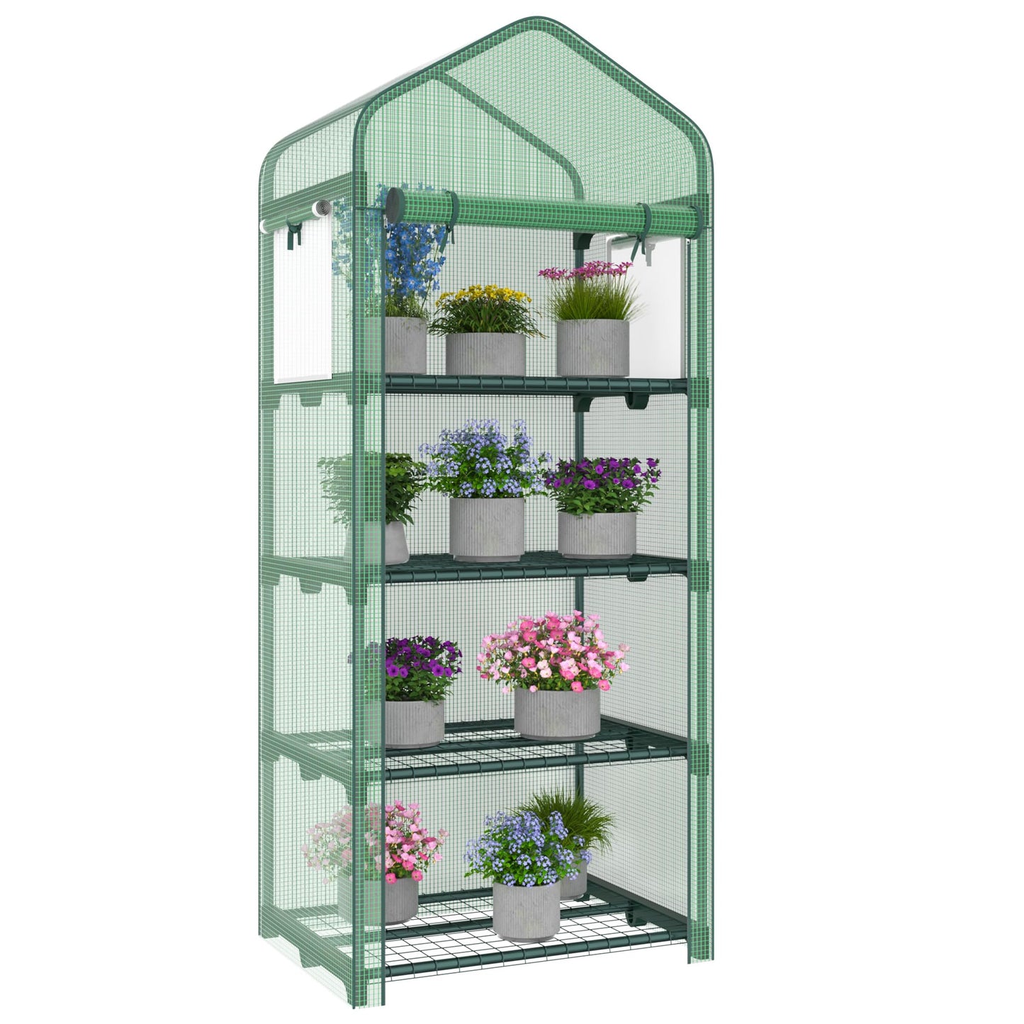 Kecreque Mini Greenhouse 4-Tier Small Greenhouses for Outdoor Indoor 27"x19"x63" Portable Greenhouse w/ Screen Windows & Waterproof PE Cover Green House for Backyard Balcony Seedling Raising