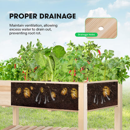 VIVOSUN Elevated Wooden Raised Garden Bed, 46 x 24 x 32 Inches, Mobile Outdoor Planter Box with Storage Shelf and Protective Liner for Outdoor Use, with Lockable Wheels