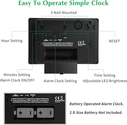 KWANWA Large Digital Alarm Clock, 3" LED Display Battery Operated, Dimmable Auto Night Mode, Easy to Read for Seniors Visually Impaired, Cordless Wall Clock or Table Clock for Bedroom Kitchen Office