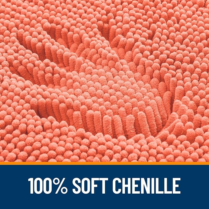 OLANLY Large Bathroom Rugs 45x27, Extra Soft Absorbent Chenille Bath Rugs, Rubber Backing Quick Dry, Machine Washable Bath Mats for Bathroom Floor, Tub and Shower, Home Decor Accessories, Coral