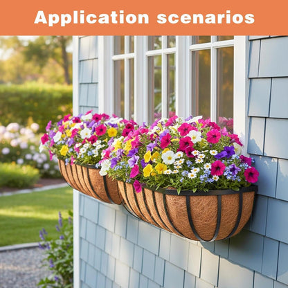 ZVOWOS 2 Pack 36" Railing Planter Window Box with Coco Fiber Liner Horse Trough Planter The Railing Planter Boxes for Deck Porch Fence Outdoor