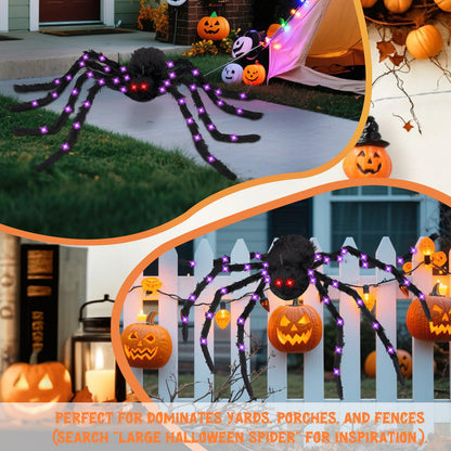 BUFANYU Halloween Decorations Giant Spider - Large Light Up Spider 78IN 44 Purple Lights & 2 Red Eyes, Bendable Metal Legs, 8 Light Modes - Halloween Decor for Outdoor Yard Party Haunted House