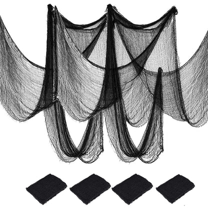 Kijamilee 4 Pack Halloween Creepy Cloths, Scary Spooky Cloth Creepy Gauze, 30 x 72inch Freaky Loose Weave Creepy Cloth, Decorations for Haunted Houses Props Halloween Wall Outdoor Indoor Decor (Black)