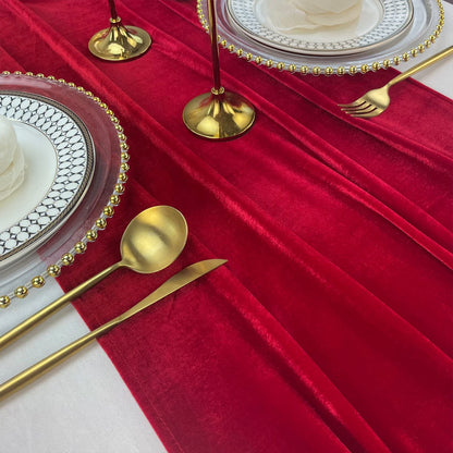 BTF HOME Velvet Table Runner, 10ft Luxurious Wedding Reception Decorations Soft Velvet Fabric Table Linen Overlay for Party (20 x 120 inch, Red)