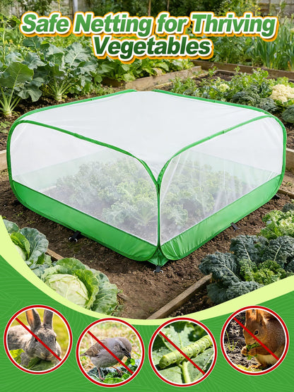 Pop Up Garden Netting for Square Raised Beds - 3.3'L x 3.3'W x 1.65'H Ultra Fine Mesh Net Plant Cover with 8 Stakes, Protection for Vegetables Fruit from Birds Pests