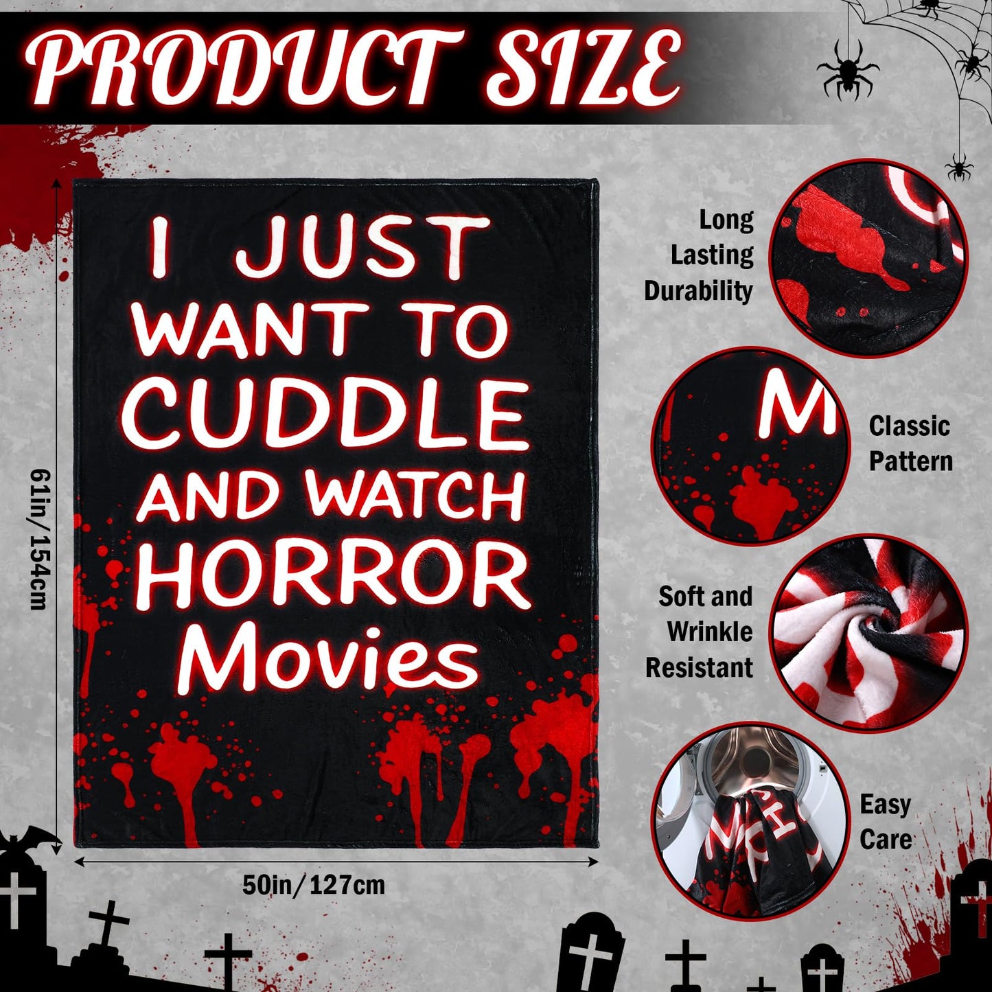 Buryeah Horror Movie Gifts Horror Movie Blanket 50"x60" Throw Blanket Scary Nightmare Plush Warm Black Red for Home Sofa Decor Couch Bed