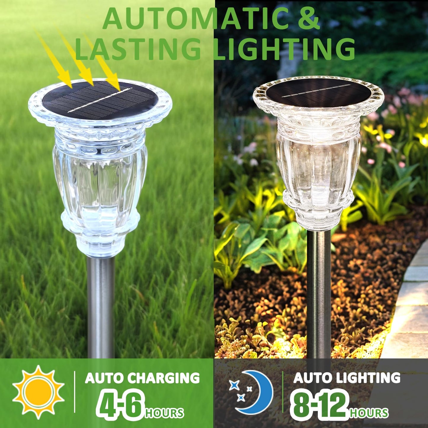 Solar Pathway Lights Outdoor 2 Pack, 10 Modes RGB Color Changing & White Solar Garden Lights, 17.5" IP65 Waterproof Glass Stainless Steel Solar Powered Landscape Lights for Yard Walkway Driveway Patio