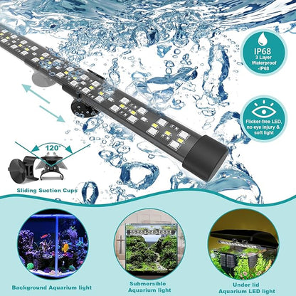 SEAOURA Submersible Aquarium Light for 24 to 43 Inch Fish Tank, 24/7 Cycle Fish Tank Light with Timer, Aquarium Plant Light with Full Spectrum+7 Single Colors, Auto On/Off, Adjustable Brightness