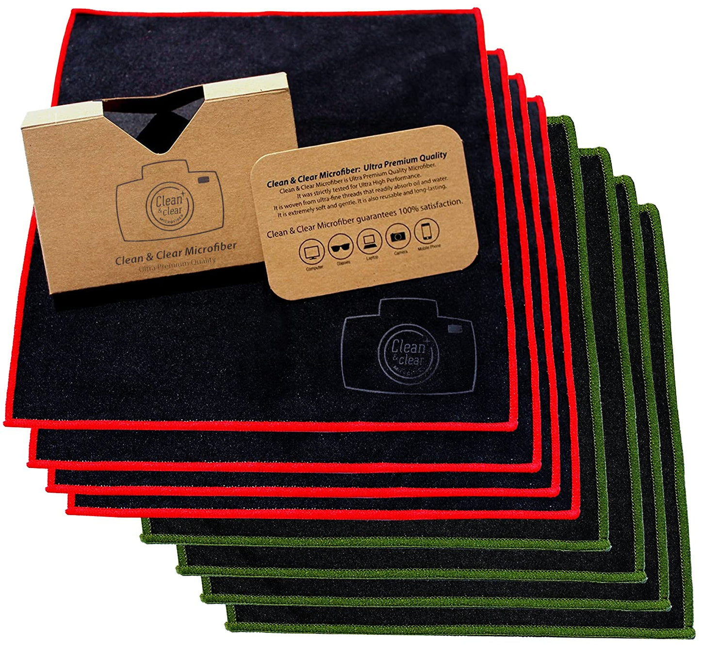 Clean & Clear Microfiber Cleaning Cloth, EXTRA LARGE [8 Pack] ULTRA PREMIUM Microfiber Cleaning Cloth - Microfiber Cloth for Camera Lens, Glasses, Screens, and all Lens.
