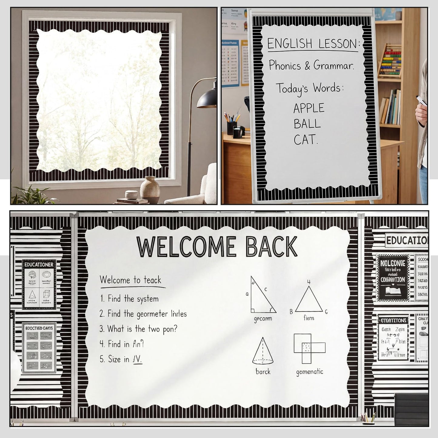 Tenceur 48 ft x 2.76 Inch Magnetic Borders for Whiteboard Decoration, White Vertical Stripes Magnetic Bulletin Board Border Set for Summer Classroom Office Chalkboard Poster Board Decor