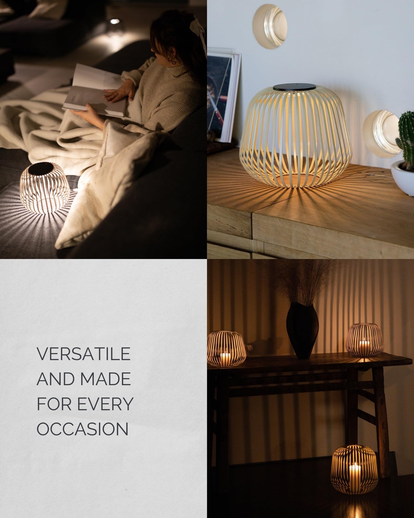LUUK Studio Solis Wireless Solar LED Ambient Lamp, Warm White, Indoor Outdoor Cordless Lighting, Rust-Resistant, Ideal for Patio, Garden, Bedroom, USB-C Rechargeable, Soft Cozy Style, Sand, Size M