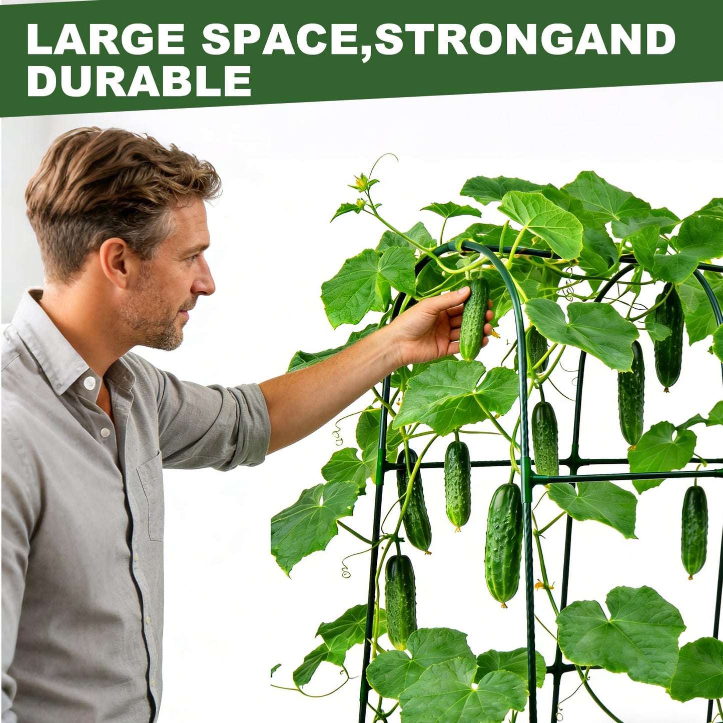U-Shape Cucumber Trellis for Raised Beds - 47.2”x47.2”x21.6” Green Metal Arch Trellis, Rust-Resistant Garden Plant Support for Climbing Vegetables, Vines, Flowers - Heavy Duty & Easy to Assemble
