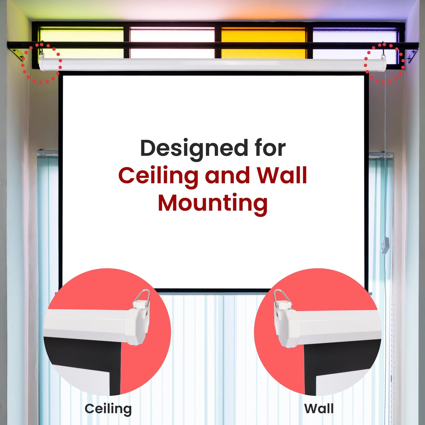 Pyle Manual Pull Down Projector Screen - Universal 100-inch Roll-Down Retractable Manual Screen w/ Auto-Locking, Adjustable Screen Height, Black Masking Border -Home PRJSM1006