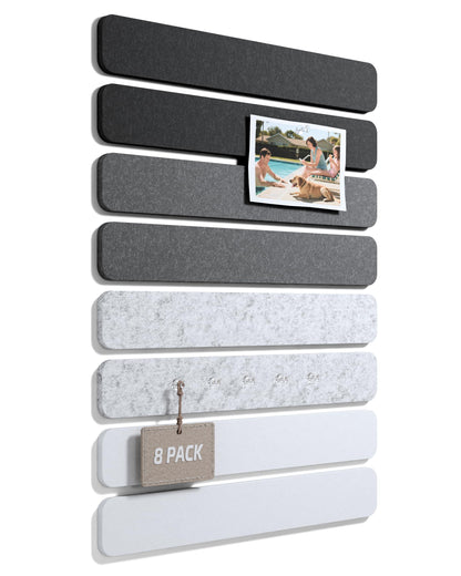 Fluxynara Cork Board Alternative Felt Strip Board 8-Pack 13"x2", Office Pin Board with 50 Push Pins, Adhesive Install for Bedroom Door & Home Office (Concrete Echo)