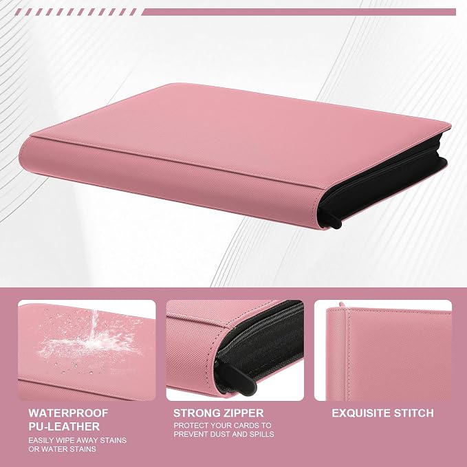 Toploader Binder,Trading Card Binder Storage Hold up 288 Cards 9-Pocket Top Loader Binder with Sleeves for 3"x4" Rigid Toploaders Hard Cases(9Pink7)