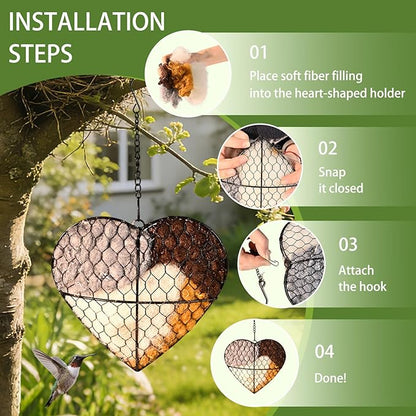 Bird Nesting Material Holder, Handmade Fiber Bird Nesting Heart with Refillable Material for Wild Bird, Hummingbird Houses Outdoor Garden Decoration Outside Gifts for Birds Lovers